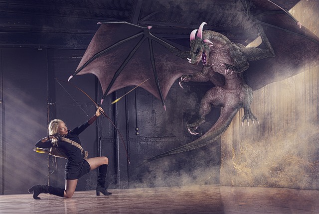 Mythical creature soaring over mountains in a fantasy epic.